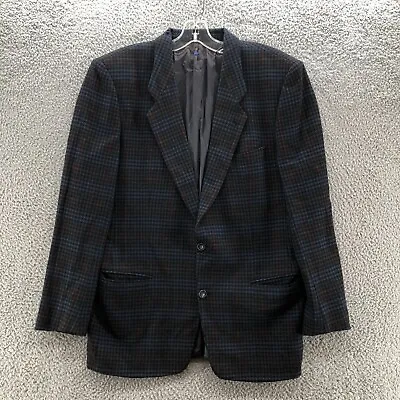 HUGO BOSS Blazer Mens 40R Blue Houndstooth Blazer Wool Cashmere Jacket • $32.69
