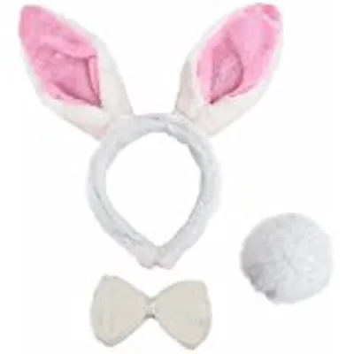 Fluffy Easter Bunny Rabbit Headband Ears Tail Bow Tie Fancy Dress Set Pink • £2.90