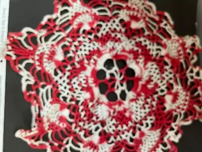 VINTAGE Red & White Crochet Crocheted Doily 11  Christmas Valentine's Day • $8