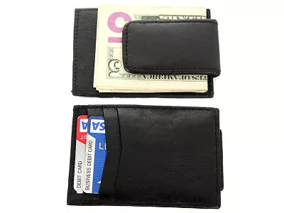 Leather Slim Design Magnetic Money Clip 3 Credit Card Holder Black Men's Wallet • $8.95