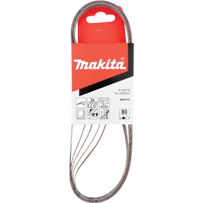 Makita P-43278 Pack Of 5 9mm X 533mm X 80 Grit Abrasive Sanding Belts For DBS180 • £7.20