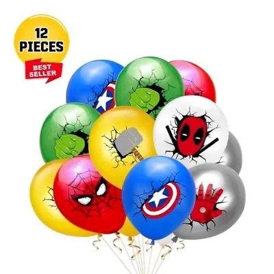 Superhero Latex Balloons Party Kids Birthday Spiderman Hulk Thor Decorations • £3.25