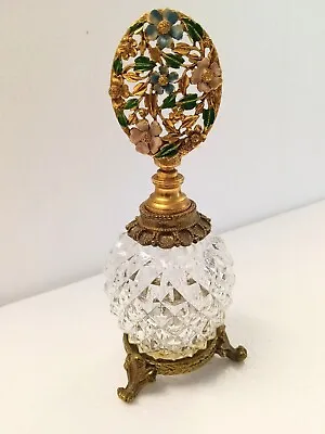 Vintage 1930s MATSON Gold Perfume Bottle W/ Diamond Glass Body Enameled Stopper • $89.90