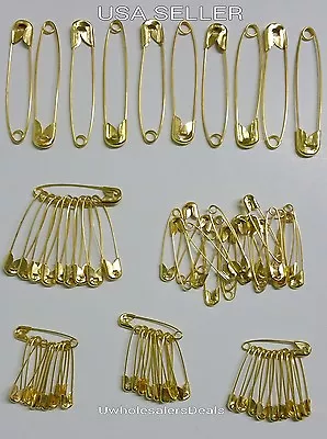 70 Safety Pins Gold Tone Assorted Sizes 2  1-1/2 . 1-1/4  1  NEW In Pack • $5.99