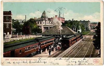 PETOSKEY MI Suburban Station Railroad Train Depot Michigan UDB Postcard Detroit • $9.99