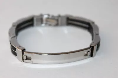 Men's Stainless Steel Bracelet ID With Black Inserts 8 Inches Medical • $7.50