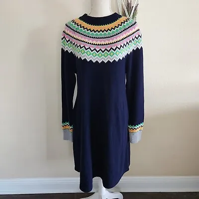 Boden Womens Navy Millie Fair Isle Knitted Sweater Dress Size 12 NWT • $79.96