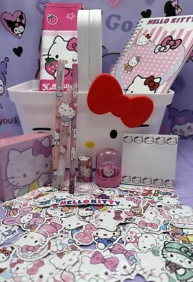 Hello Kitty Sanrio Bundle A5 Notebook Pencil Case Pen Stickers Sharpener Basket • $52.21