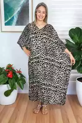 New With Tags Leopard Black & Gold Long Kaftan Dress.   One Size Fits All. • $65