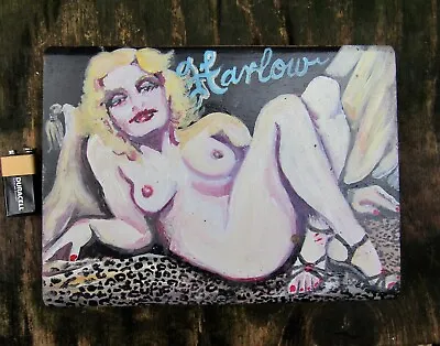 Original JEAN HARLOW Hand Painted KEEPSAKE BOX Movie NUDE FOLK ART Signed OOAK • $49.99