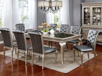 ON SALE - 9pcs Modern Silver Dining Room Table & Faux Leather Chairs Set ICDA • $1988.76