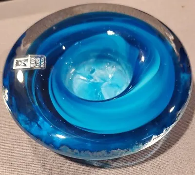 Beautiful!! Mdina Malta Glass Modernistic Votive Candleholder Signed Blue Swirl • $24