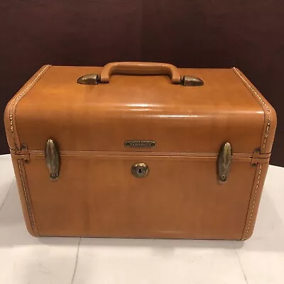 Vintage Samsonite Schwayder #4612 Brown Faux Leather Makeup Train Hard Case Tray • £61.76