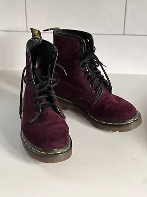 Doc Martens Air Wair Bouncing Boots Purple Maroon Velvet Size 3 Cloth Upper • $37