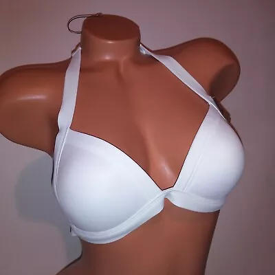 Victoria Secret PINK Swim Bikini Top Medium White Solid Triangle Halter Padded • $29.99