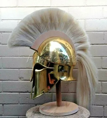 Medieval 18 Gauge Steel Brass Coated Greek Corinthian Spartan Helmet Gift Item • $118.80