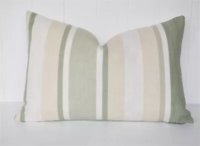 Laura Ashley Awning Stripe Green Hedgerow Rectangle Cushion Cover • £19.95