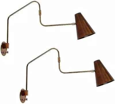 Set Of Two Swing Sconce Light Italian Brass Brown Wall Fixture Lamp Mid Century • $309.81