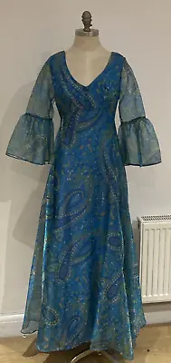 Rare 1970s Horrockses Vintage Blue Floral Maxi Dress Size 12 UK • £93.99