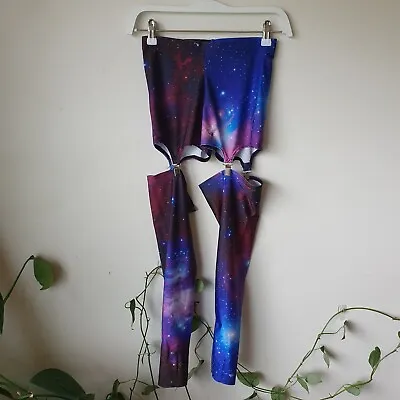 Black Milk Galaxy Suspender Leggings S *Altered Smaller* XS Blue Purple Print • $25.74