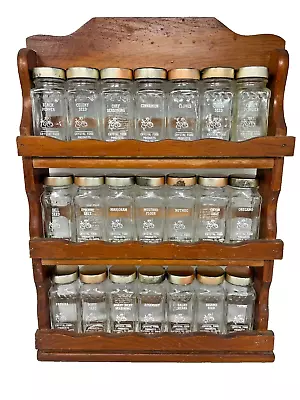 Vintage Wood Spice Rack 21 Glass Jars 3 Shelf Crystal Food MCM Kitsch • $75