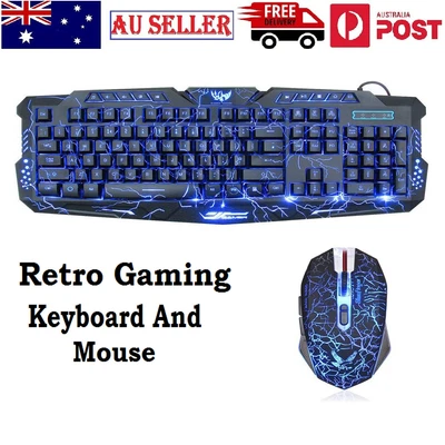 $42.99 • Buy Computer Gaming Mechanical LED Backlight Retro Keyboard And Mouse Set Laptop Au