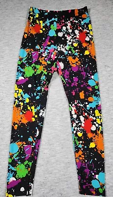 80s Leggings Neon Artistic Splash Print Buttery Soft Stretchy Womens Size Large  • $13.50