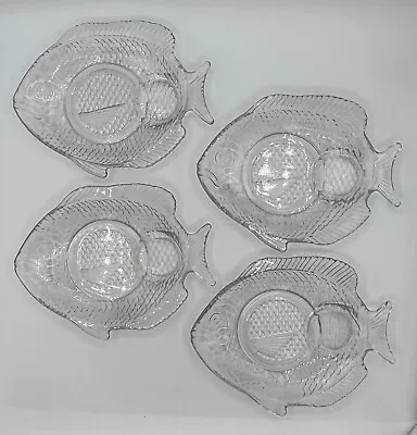 Vintage Glass Fish Snack Or Trincket Dish Set Of 4: 8 In X 6 In • $12.99