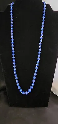 Vintage Lapis Lazuli Hand Knotted Necklace With Silver Filigree Clasp • $80