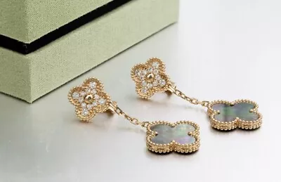 Van Cleef Arpel Magic Alhambra Diamond And Rose Gold Earrings Perfect • $14500