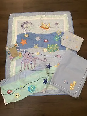 $75 • Buy Kidsline Under The Sea Ocean Crib Baby Bedding Quilt Skirt Fitted Sheet Blanket