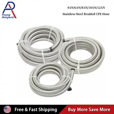 AN4/AN6/AN8/AN10/AN12 Fuel Hose Oil Gas Line Nylon Stainless Steel Braided NEW • $24.89