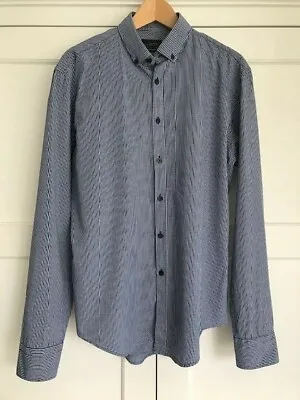 Mens Zara Navy & White Check Shirt Size L (Slim Fit) - Great Condition • £4.99