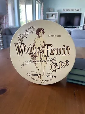 Vintage Smith's White Fruit Cake Advertising Tin Box Gordon Smith - Mobile AL • $32