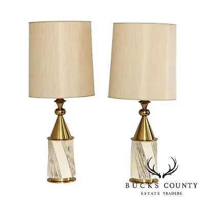 Stiffel Tommi Parzinger Style Mid Century Modern Pair Brass & Pottery Lamps • $965