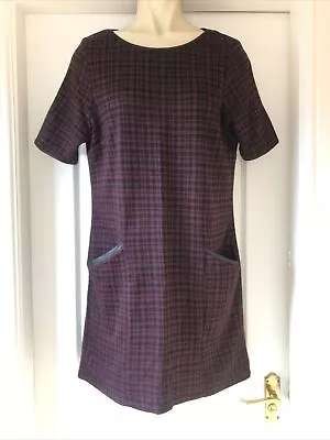 Ladies Burgundy And Black Checked Summer Dress Pockets - Size 12 • £5.99
