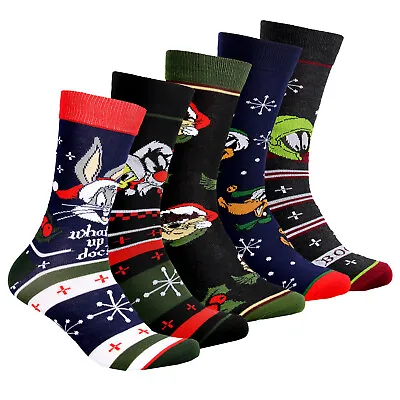 Looney Tunes Mens Character Christmas Holiday Novelty Crew Socks 5 Pack • $16.95