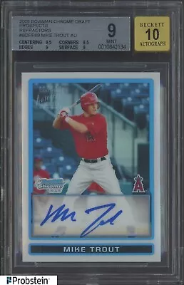 2009 Bowman Chrome Refractor Mike Trout RC Rookie 384/500 BGS 9 W/ 10 AUTO • $30