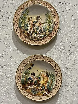 Vintage Capodimonte Miniature Wall Plates Hand Painted Set Of 2 • $59.99