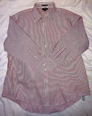 Lands' End | Men’s No Iron Pinpoint Oxford Striped Dress Shirt | Size 17 1/2-33 • $22.99