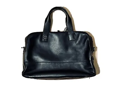 $1075 • Buy Ermenegildo Zegna Jet Black Leather Briefcase Retail: $2000 Floor Sample