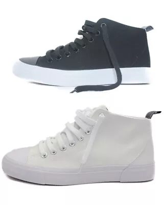 High Top Canvas Trainers Womens Mens Black White Sport Comfy Shoes Size 3-12 • £9.99