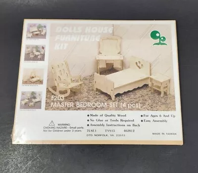 New Doll House Furniture Master Bedroom Set F203 Wood Kit 1:12 Scale 4 Pieces • $9.99