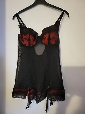 Pretty Provocative By New Look Black/Red Babydoll Lingerie Suspenders 36C Bnwot • £15.99