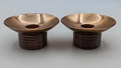 MCM Copper & Wood Candle Holders By CHASE BRASS & COPPER Art Deco Crafts Style • $45.17