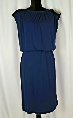 Miguelina Women's Sleeveless Dress Size Medium Navy Beaded Flowing USA Casual • $189.99