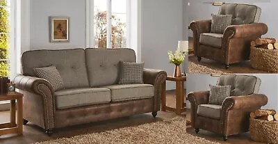 Beige Brown High Grade Fabric Material 3 Seater  + 2 Armchairs Suite BARCELONA • £1019