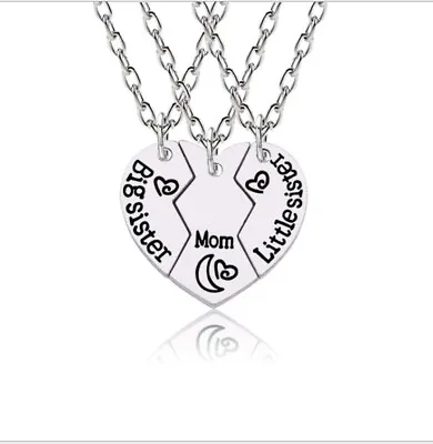 Best Friend Mom Big Sister 3 Piece Love Break Heart Friendship Necklace Gift • £3.99