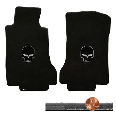 2005 2006 C6 Corvette Ebony Black Velourtex Floor Mats - Silver Jake Skull Logos • $138.99