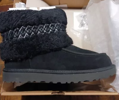 Womens UGG Mini Braid Boots Black  Size 7.0  New In Box With All Documents • $89.89